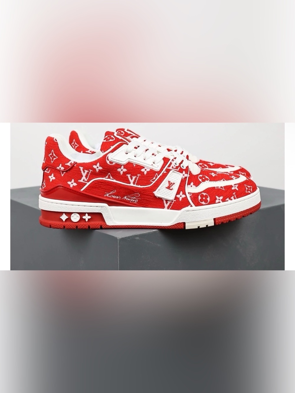 Louis Vuitton Men’s Red & White Monogram Low-Top Sneakers